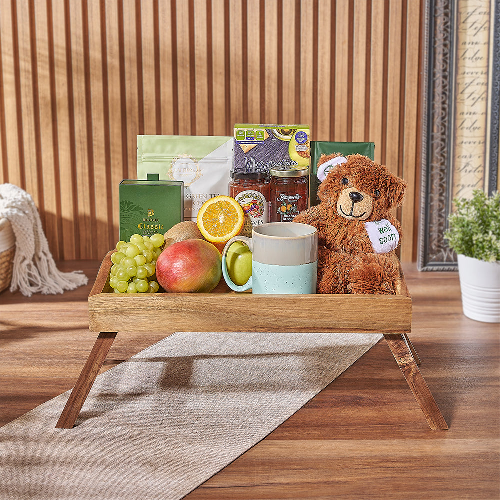 Get Well Bear and Fruit Tray – how the gift is presented