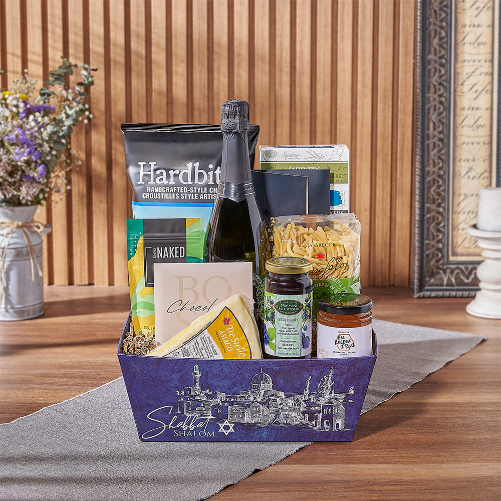 Kosher Sparkling Wine and Treats Tray – how the gift is presented