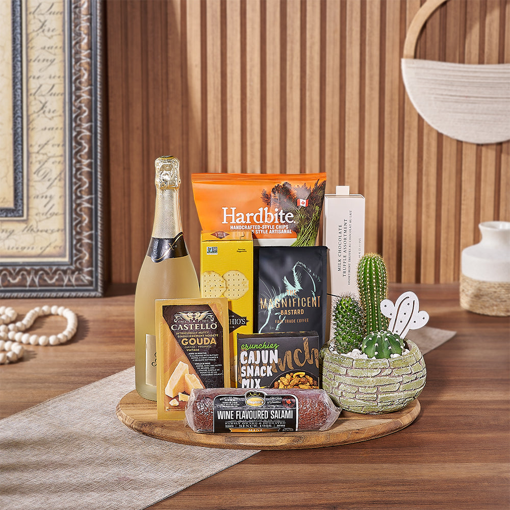 Sparkling Wine Basket with Chocolate Treats – how the gift is presented