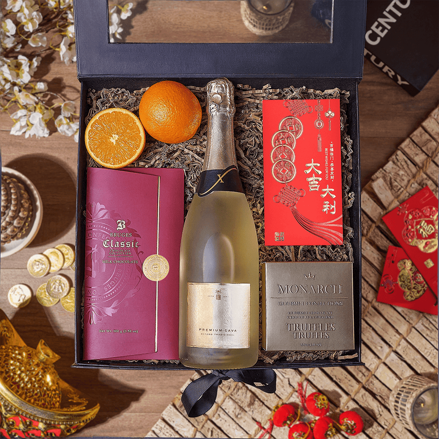 Champagne Chinese New Year Gift Box, chinese new year gift, chinese new year, lunar new year gift, lunar new year, champagne gift, champagne, sparkling wine gift, sparkling wine, Los Angeles delivery