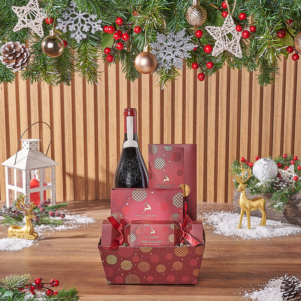 Christmas Chocolate and Wine Tray – how the gift is presented