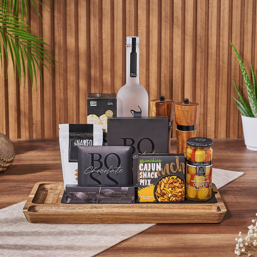 Connoisseur's Liquor Gift Set, liquor gift, liquor, snack gift, snack, chocolate gift, chocolate, Los Angeles delivery