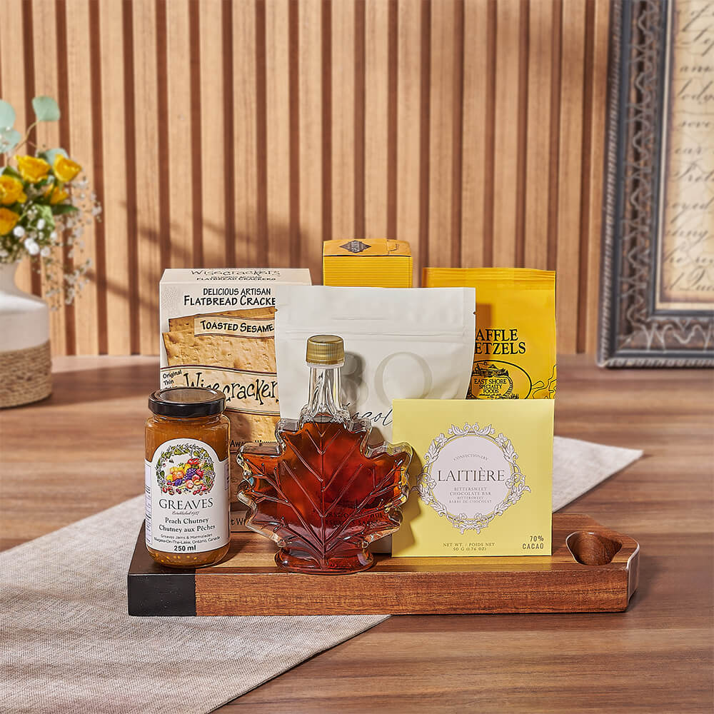 Gourmet Snack Platter Gift Basket with Artisan Crackers and Chocolates – how the gift is presented