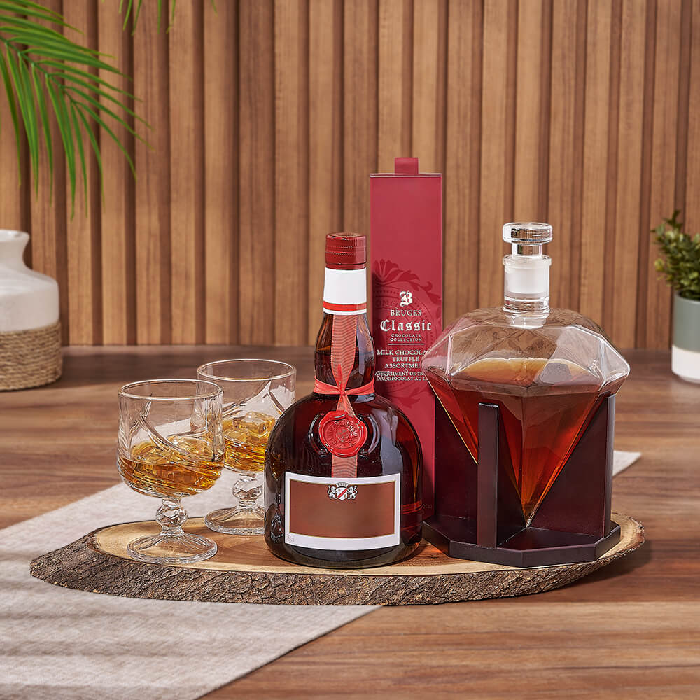 Classic Liquor and Bruges Chocolate Truffles Gift Basket – how the gift is presented