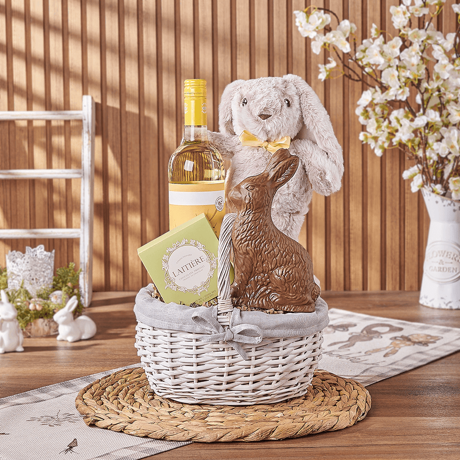 Easter Bunny Wine & Chocolate Basket, easter gift, easter, wine gift, wine, chocolate gift, chocolate, Los Angeles delivery