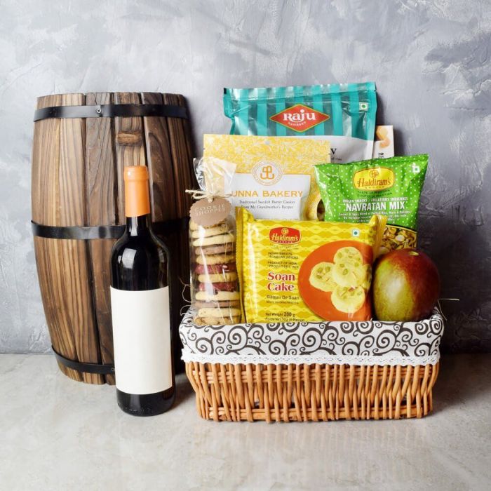 Diwali Sparkling Wine Treat Basket – how the gift is presented