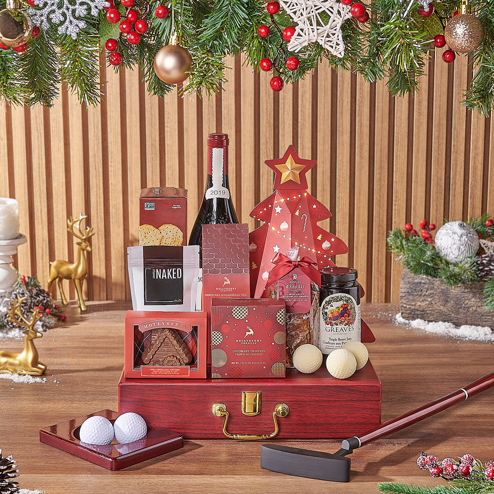 Executive Style Holiday Wine Gift Basket with Assorted Sweets – how the gift is presented