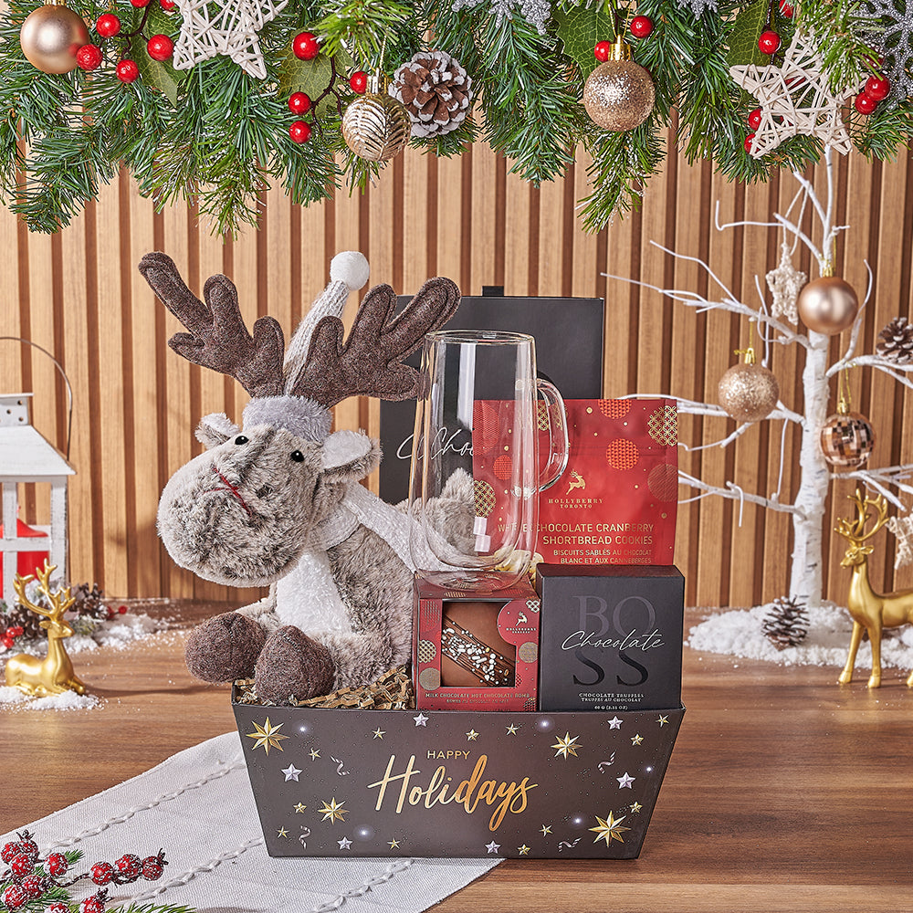 Reindeer Plush Holiday Chocolate Tray – how the gift is presented