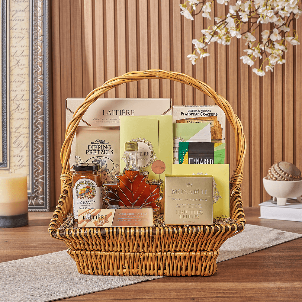 Halal British Rural Rattan Wicker Basket with Gourmet Chocolates – how the gift is presented