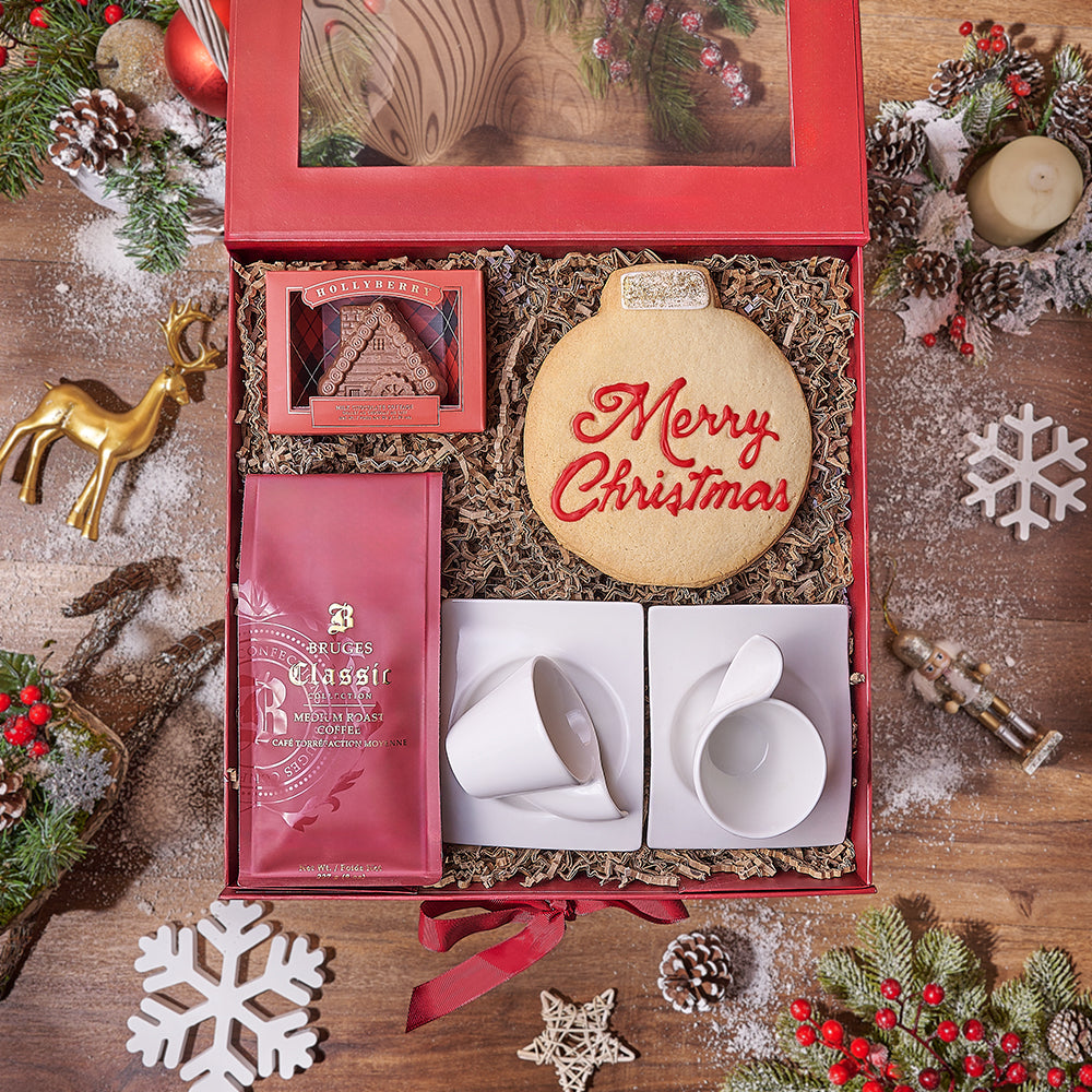 Holiday Gift Basket with Medium Roast Coffee and Artisan Chocolates – how the gift is presented
