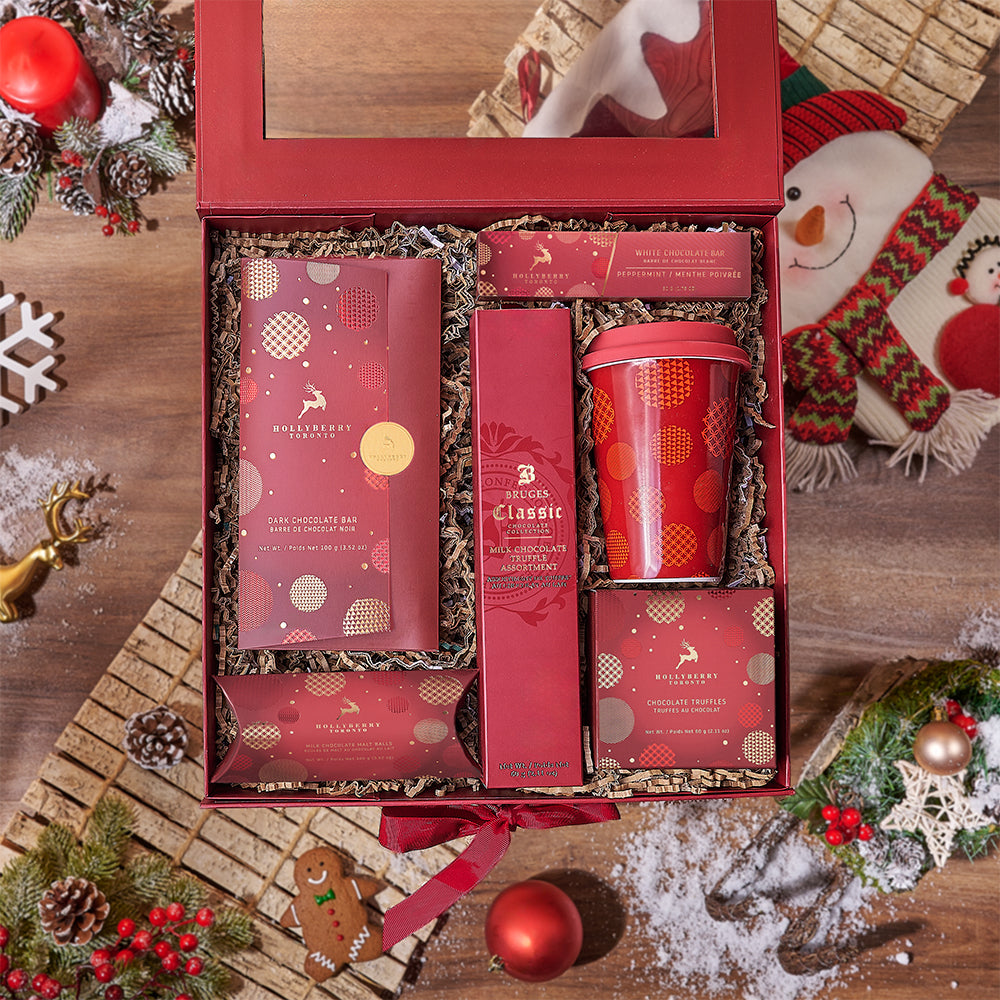 Holiday Hollyberry Chocolate Basket – how the gift is presented