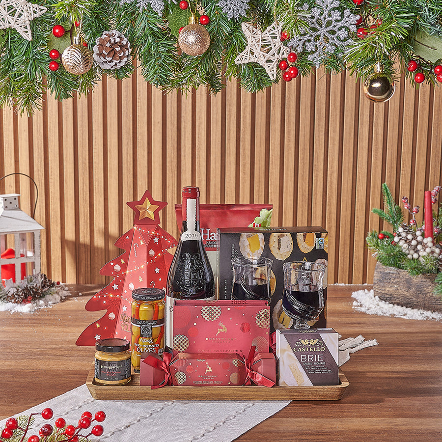 Holiday Wine & Treats Gift Basket, christmas gift, christmas, wine gift, wine, chocolate gift, chocolate, Los Angeles delivery