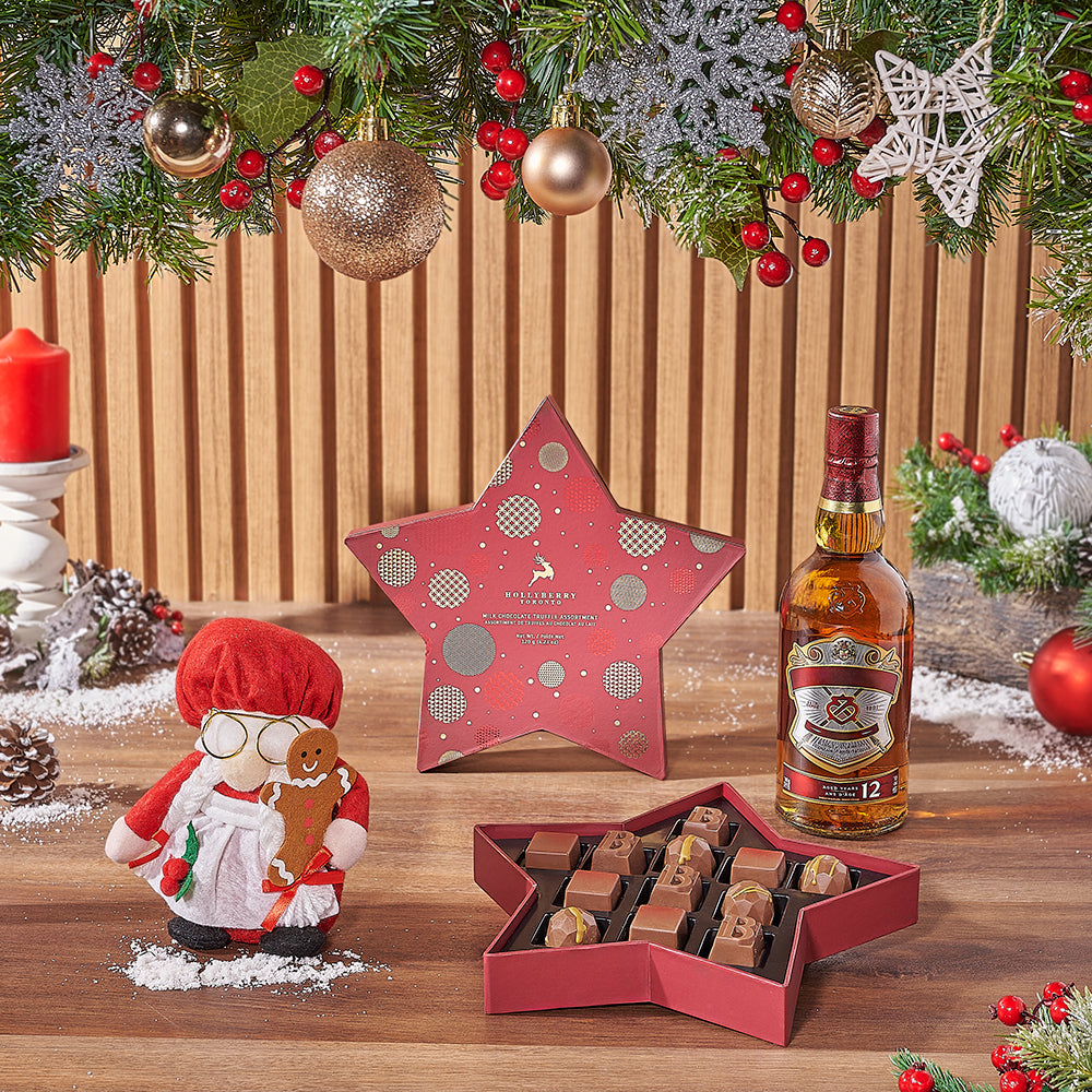 Festive Star Liquor Gift Basket – how the gift is presented