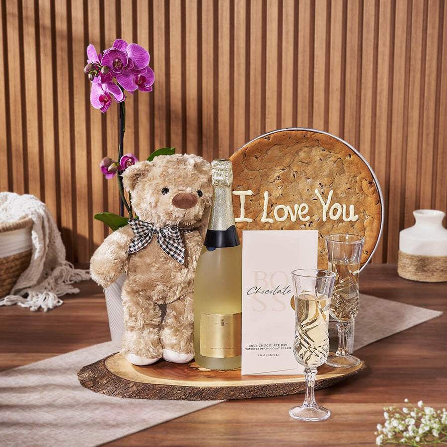 “I Love You” Cookie & Champagne Gift Set, champagne gift, champagne, sparkling wine gift, sparkling wine, plant gift, plant, orchid gift, orchid, Los Angeles delivery