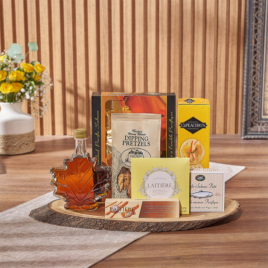 Maple & Salmon Gift Basket, seafood gift, seafood, chocolate gift, chocolate, Los Angeles delivery