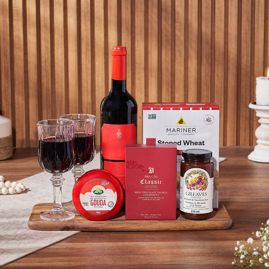 Red Carpet Delight Wine Basket, wine gift, wine, cheese gift, cheese, Los Angeles delivery