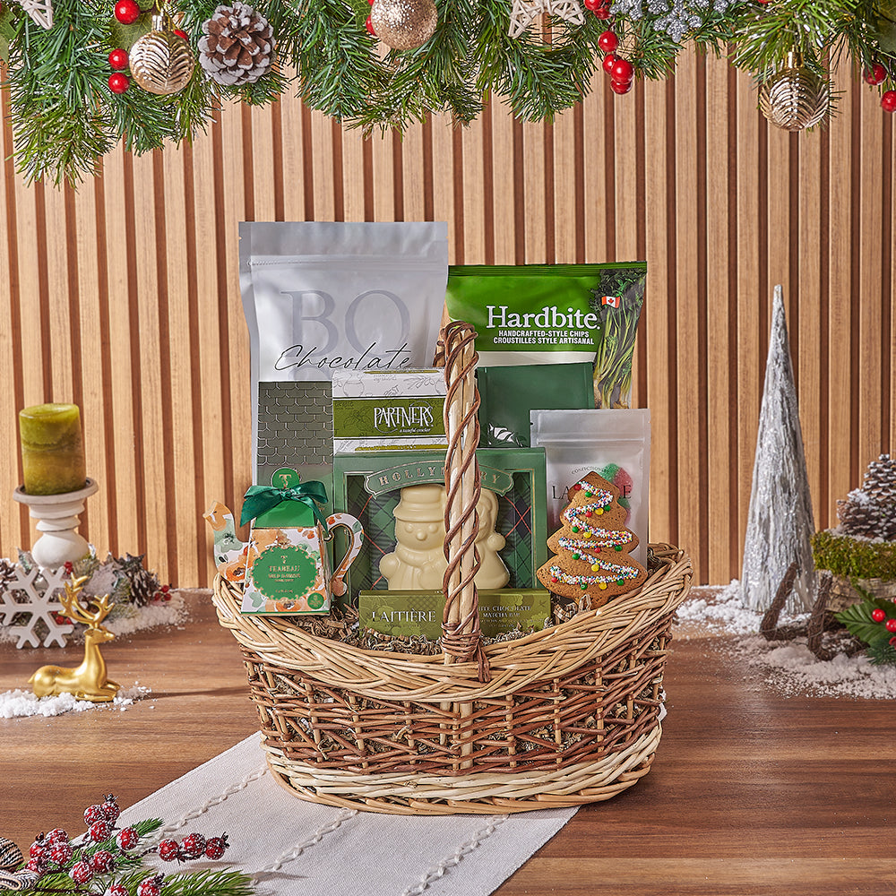 Festive Assorted Gourmet Treats Gift Basket – how the gift is presented