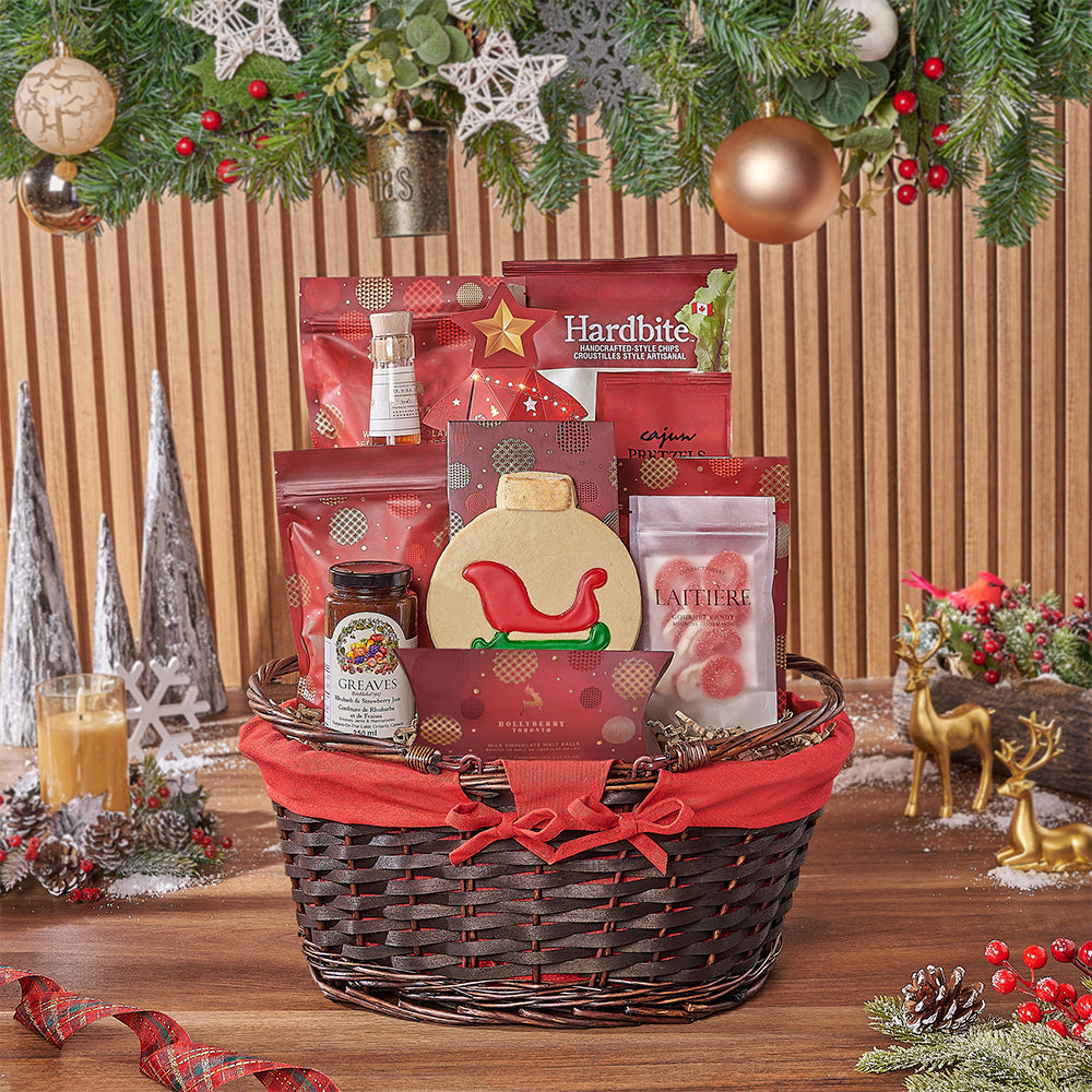 Holiday Whiskey and Artisan Gourmet Gift Basket – how the gift is presented