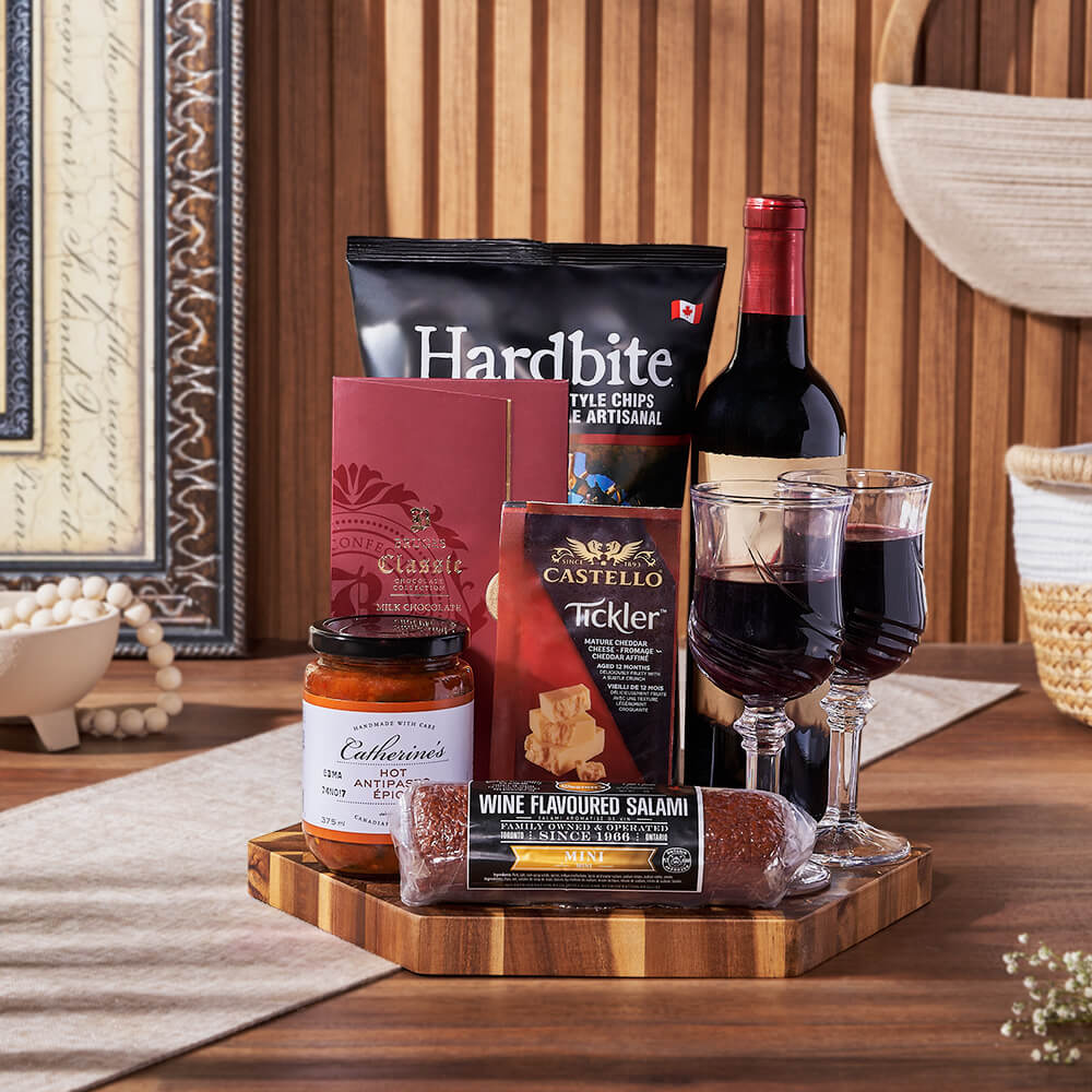 Wine Basket Featuring Chocolate and Salami – how the gift is presented