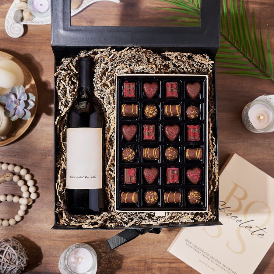 Scrumptious Wine Gift Box, wine gift, wine, chocolate gift, chocolate, Los Angeles delivery