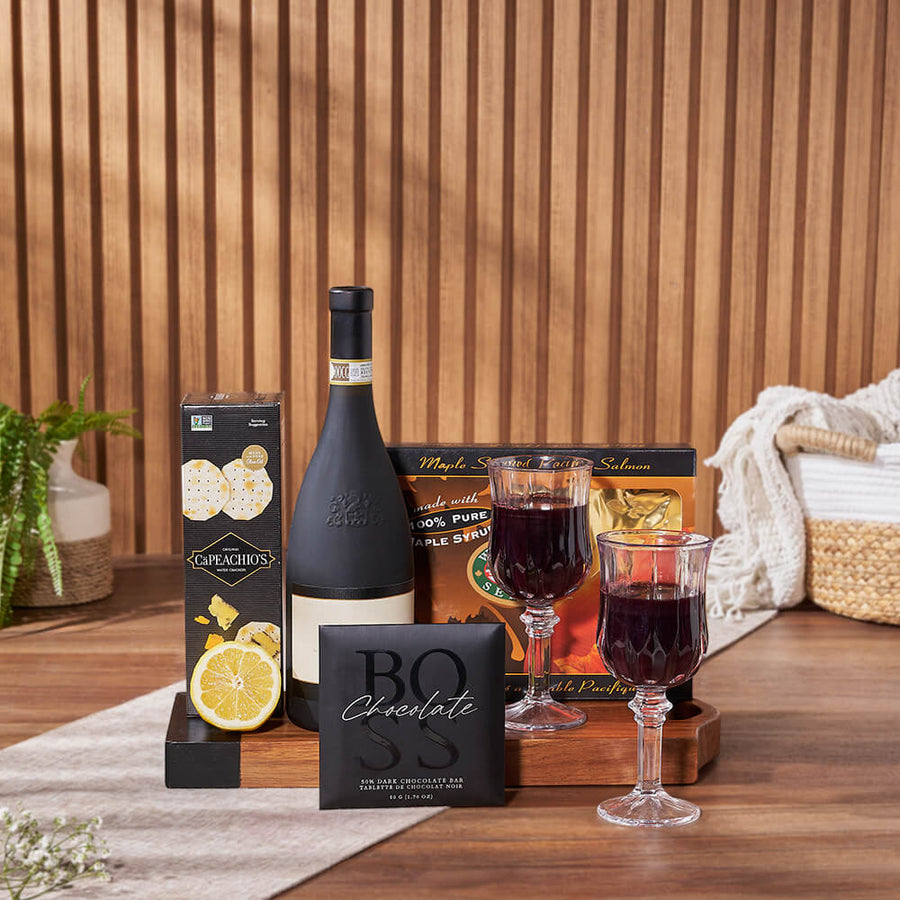 Smoked Salmon & Citrus Gift Basket with Wine, wine gift, wine, seafood gift, seafood, Los Angeles delivery