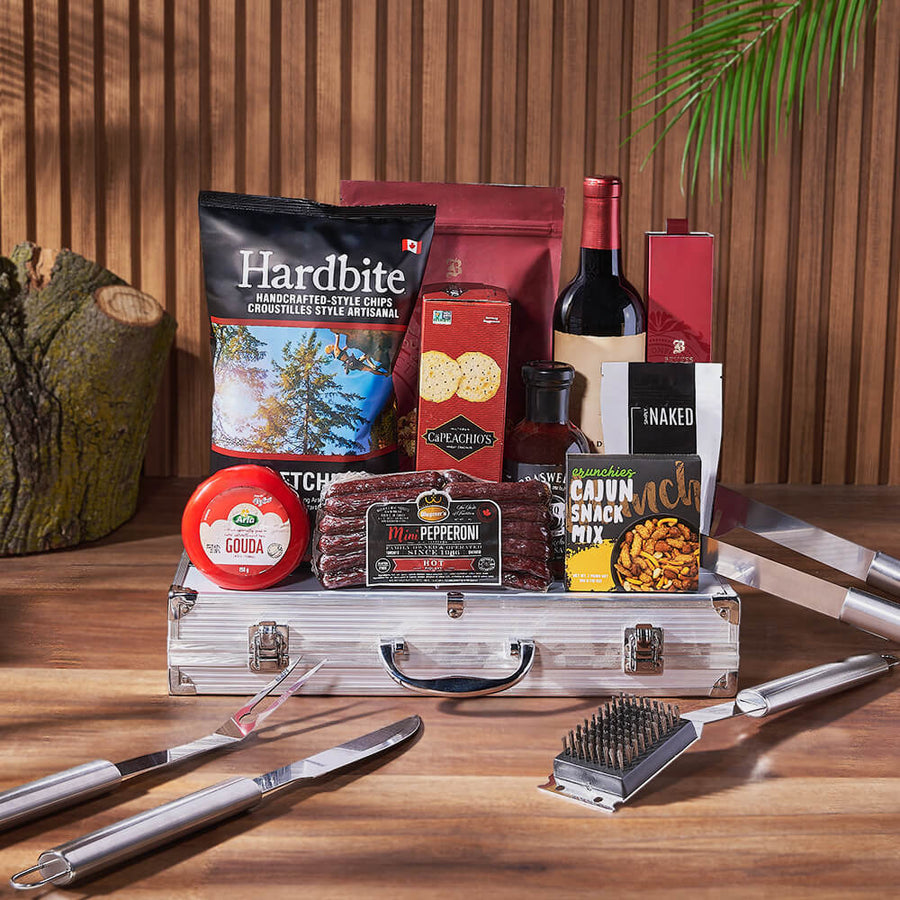 Smokin’ BBQ Grill Gift Set with Wine, wine gift, wine, grilling gift, grilling, charcuterie gift, charcuterie, cheese gift, cheese, Los Angeles delivery