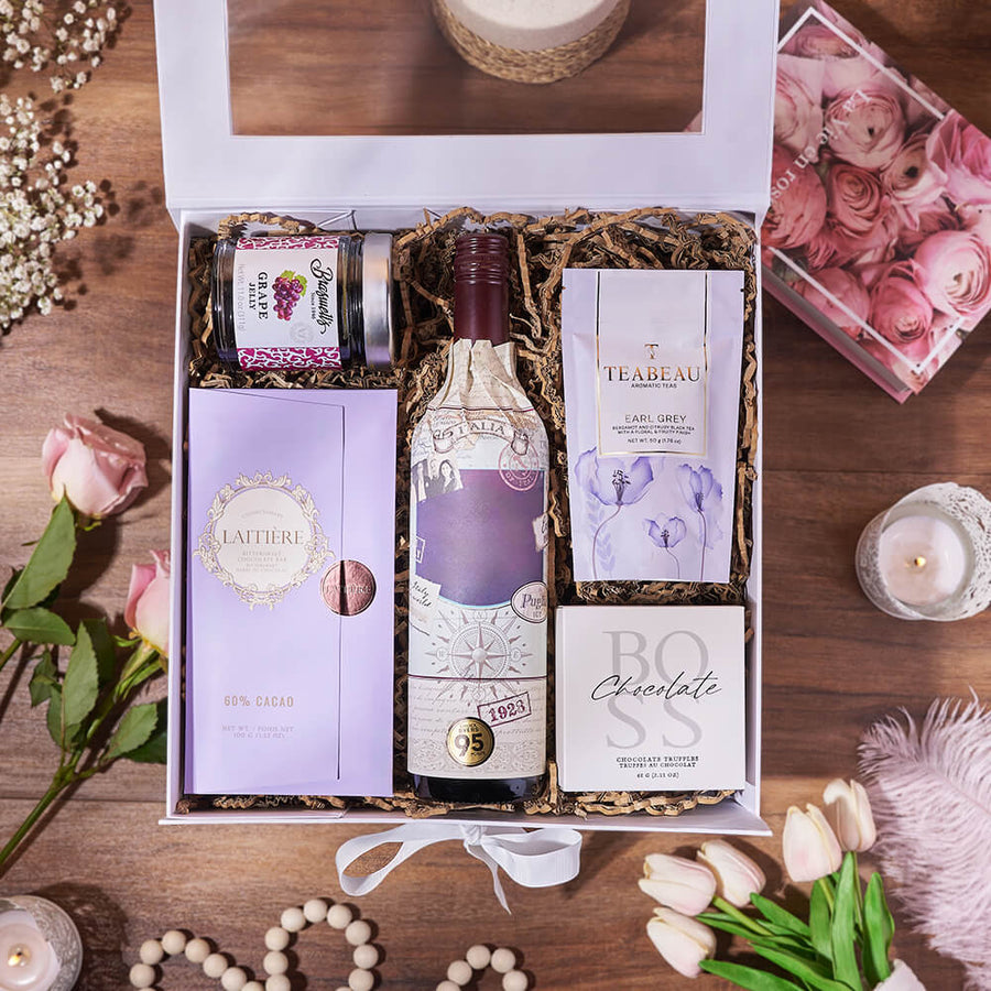 Striking Wine & Chocolate Gift Box, wine gift, wine, chocolate gift, chocolate, tea gift, tea, Los Angeles delivery
