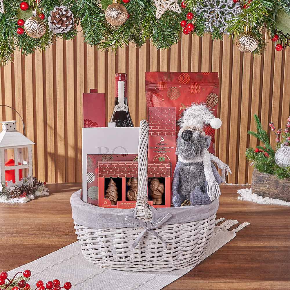 Christmas Wine and Truffle Chocolate Basket – how the gift is presented