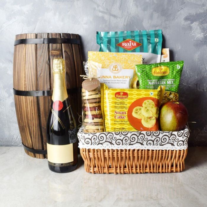 Champagne Gift with Assorted Diwali Treats – how the gift is presented