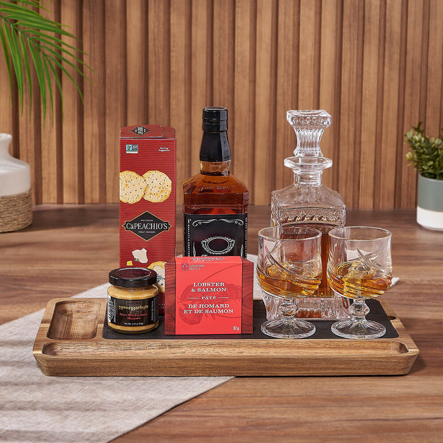 Whiskey Decanter Basket, decanter gift, decanter, seafood gift, seafood, Los Angeles delivery