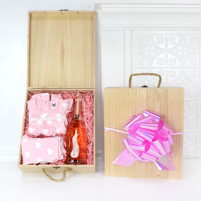 Elegant Champagne Gift Crate with Kushies Apparel – how the gift is presented