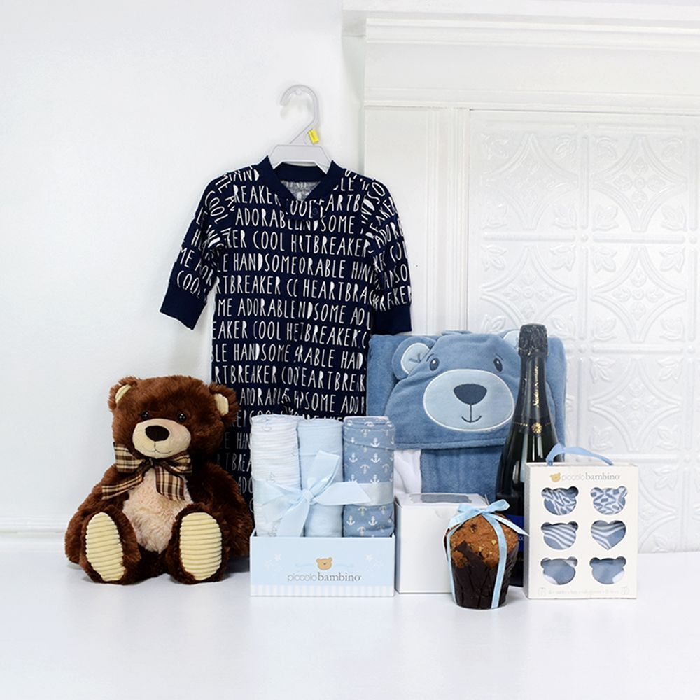 Celebration Sparkling Wine Gift Basket with Baby Essentials – how the gift is presented