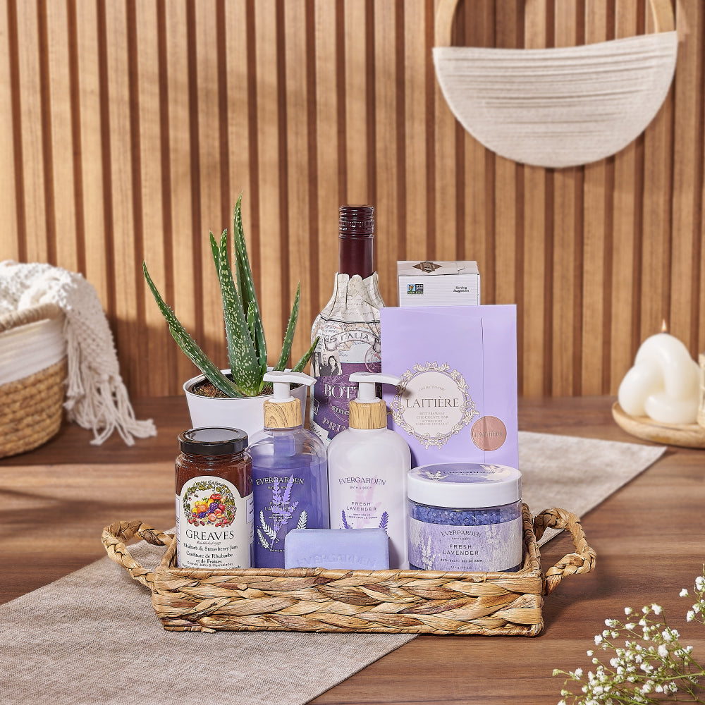 A day top at the spa lavender gift basket.