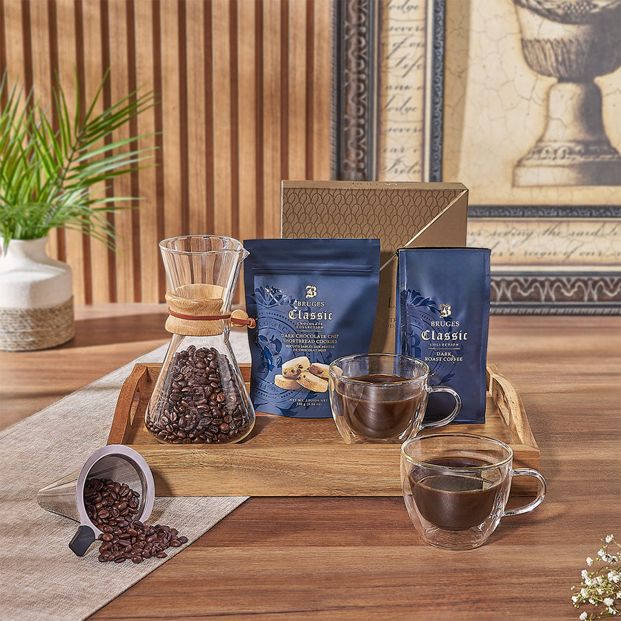 Delight any coffee aficionado with the Forest Hill Coffee & Snack Tray - Los Angeles Baskets