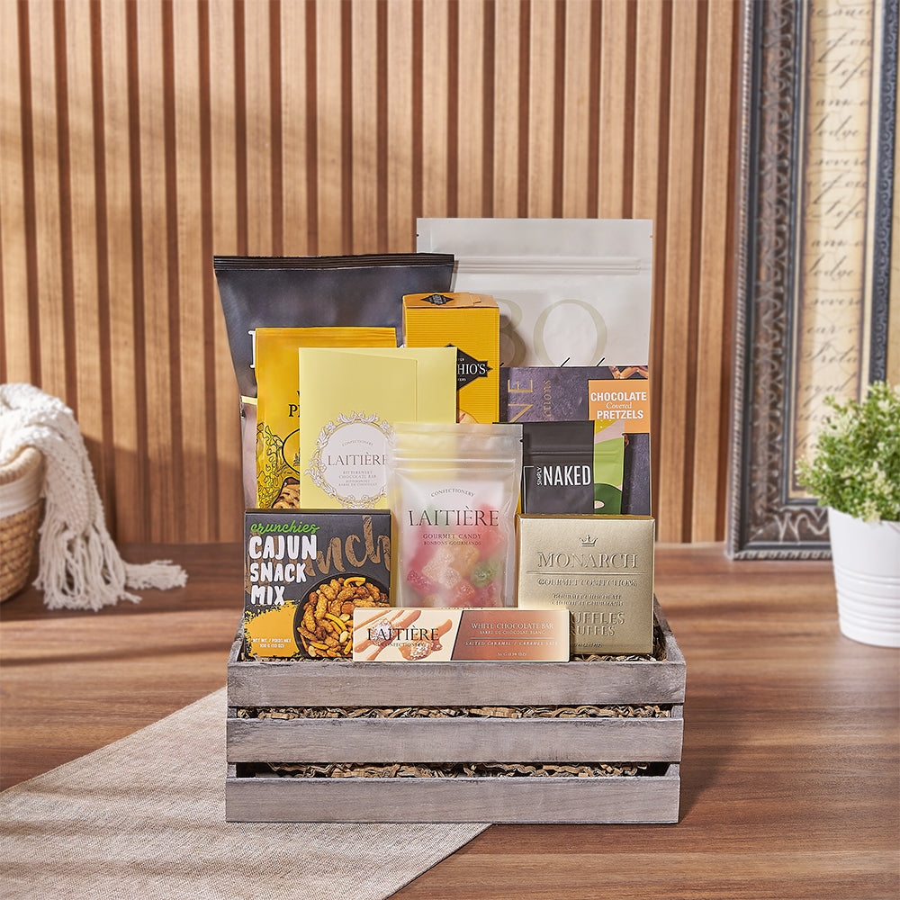 Medium Assorted Snack Gift Basket – how the gift is presented