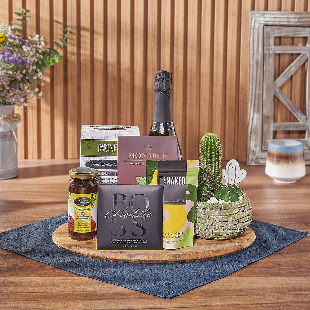 Kosher Celebration &amp; Cacti Gift from Los Angeles Baskets - Champagne Gift Basket - Los Angeles Delivery