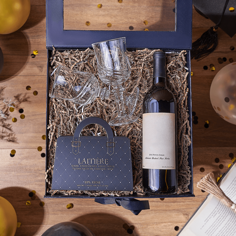 Graduation Wine Gift Box, graduation gift, graduation, wine gift, wine, chocolate gift, chocolate, Los Angeles delivery