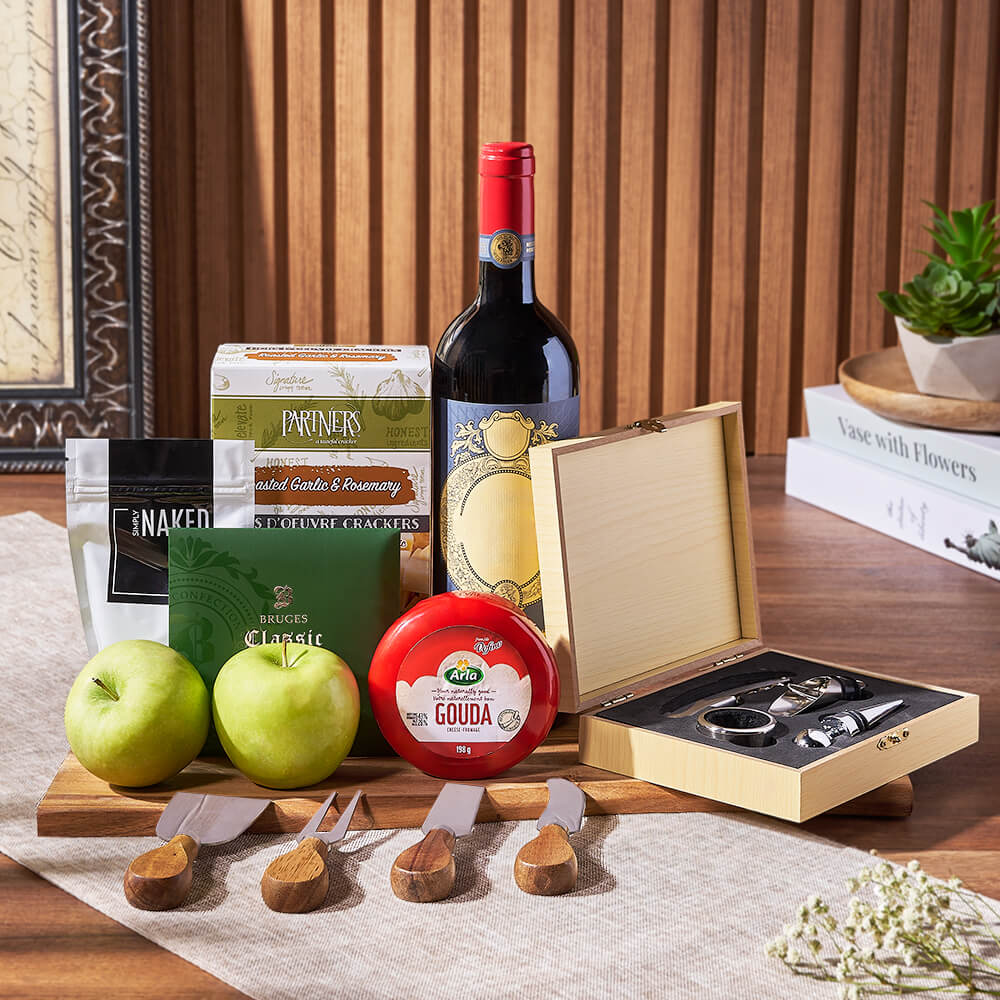 Apple, Cheese, &amp; Wine Gift Basket, wine gift, wine, cheese gift, cheese, fruit gift, fruit, Los Angeles delivery