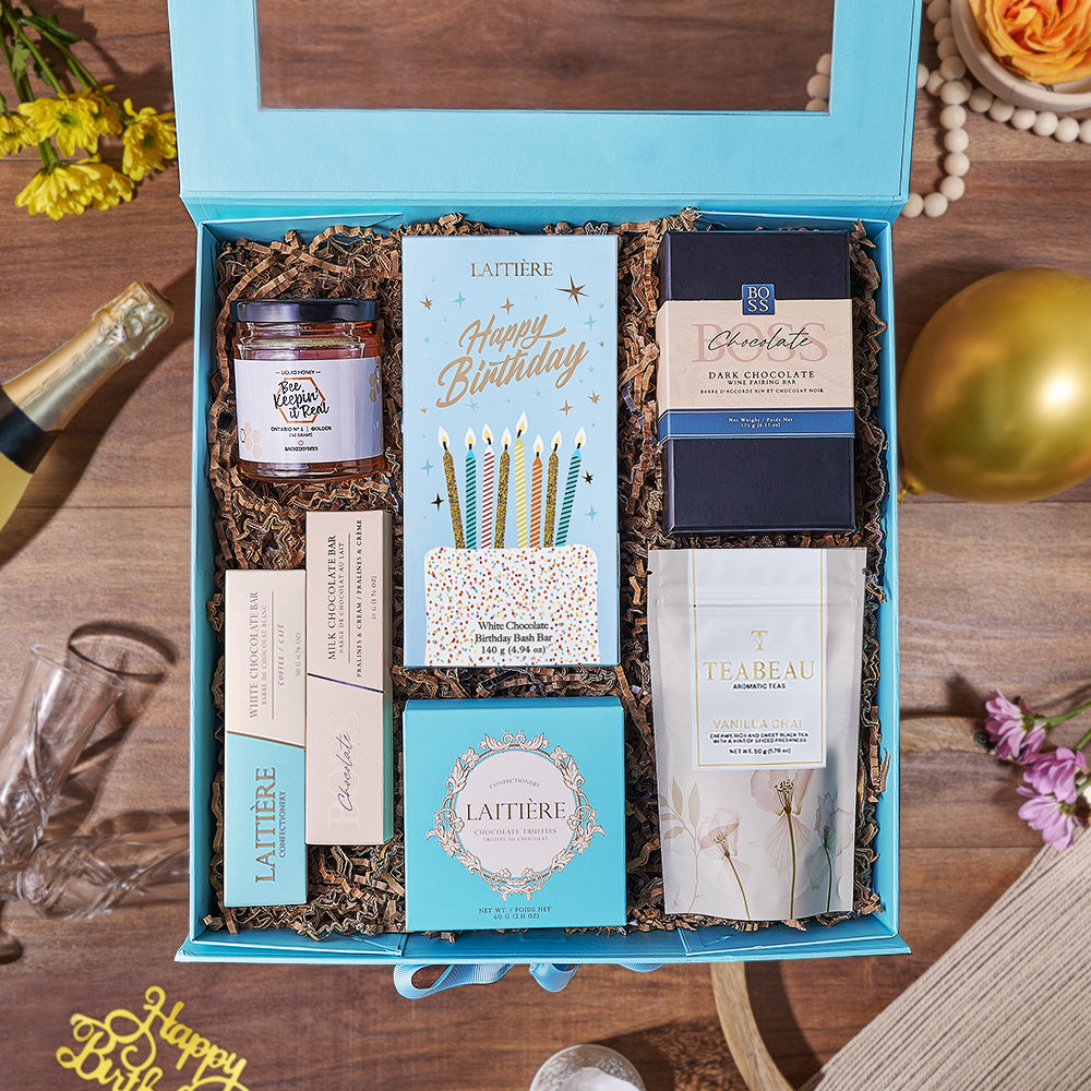 Birthday Chocolate &amp; Chai Gift Box, chocolate gift, chocolate, birthday gift, birthday, tea gift, tea, Los Angeles delivery