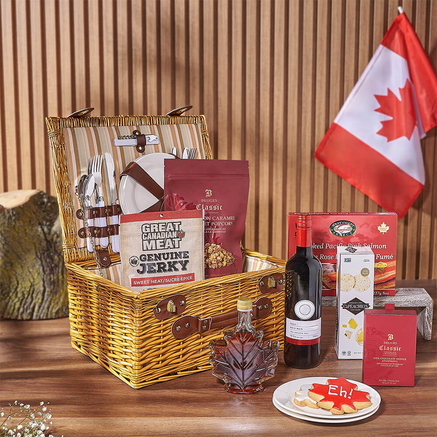 Canada Day Picnic Gift Basket, canada day gift, canada day, wine gift, wine, chocolate gift, chocolate, Los Angeles delivery