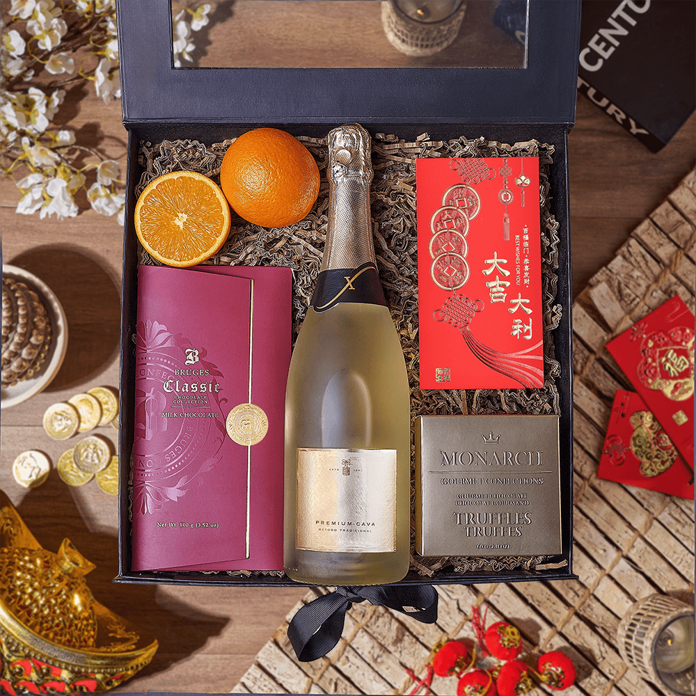 Champagne Chinese New Year Gift Box, chinese new year gift, chinese new year, lunar new year gift, lunar new year, champagne gift, champagne, sparkling wine gift, sparkling wine, Los Angeles delivery