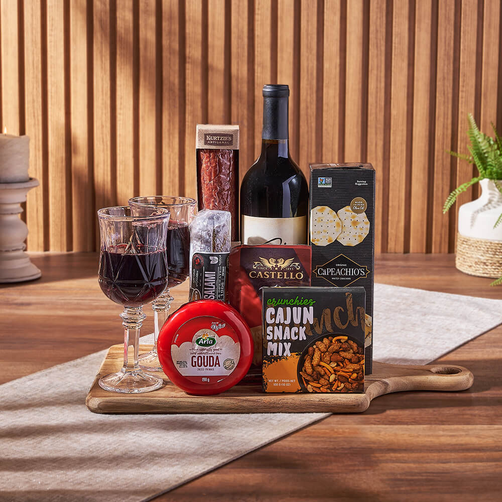 Cheese &amp; Salami Gift Set with Wine, wine gift, wine, charcuterie gift, charcuterie, cheese gift, cheese, gourmet gift, gourmet, Los Angeles delivery