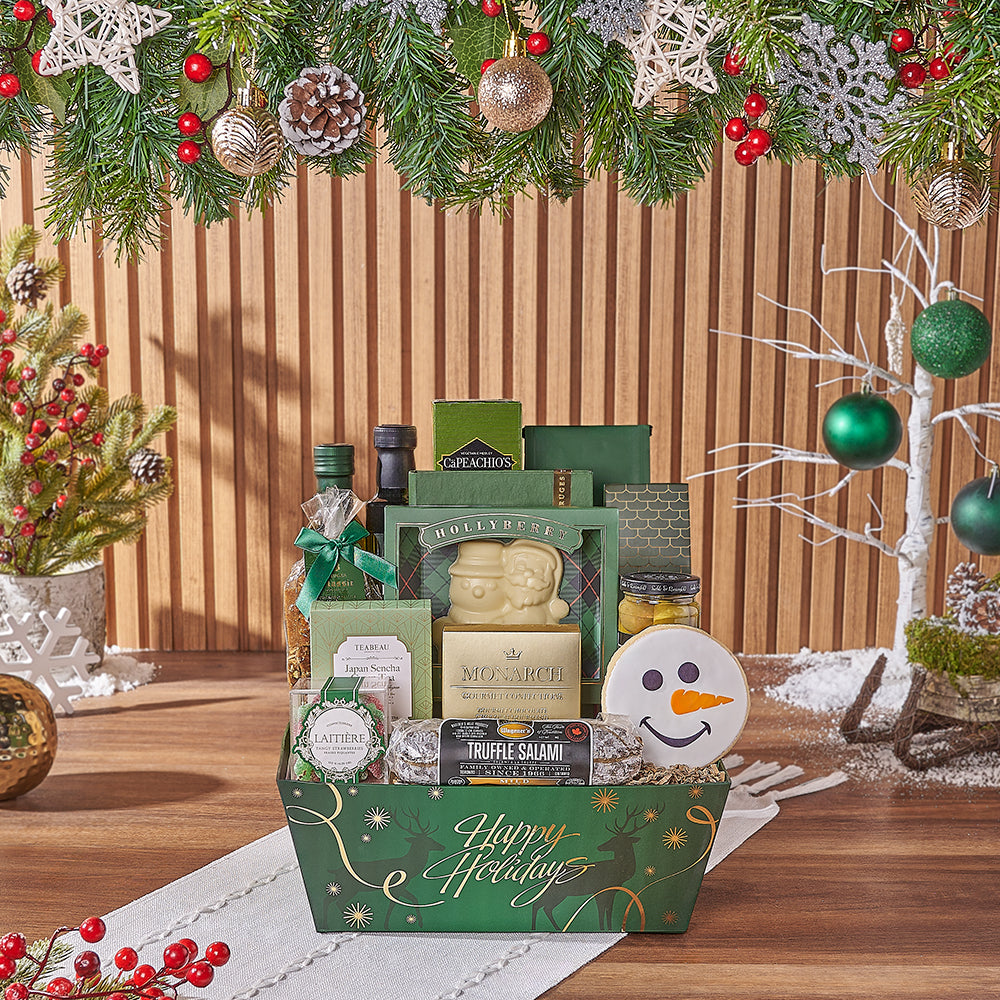 Christmas Holiday Gourmet Snack Basket – how the gift is presented
