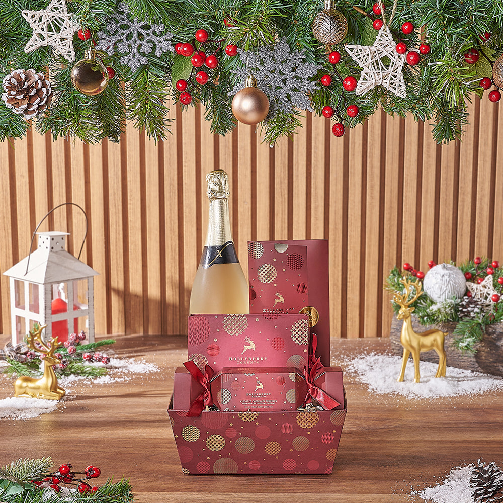 Sparkling Wine with Chocolate Christmas Tray – how the gift is presented
