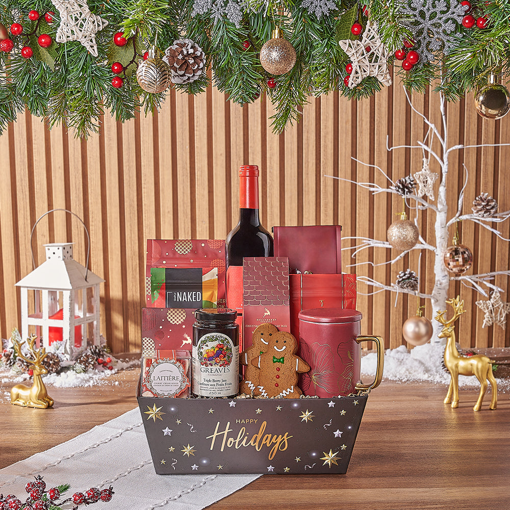 Christmas Tea &amp; Treat Gift Set, christmas gift, christmas, wine gift, wine, cookie gift, cookie, chocolate gift, chocolate, Los Angeles delivery