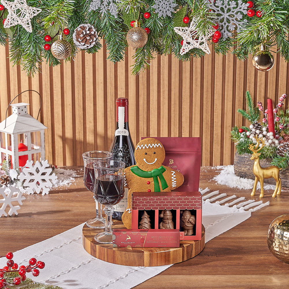 Christmas Wine &amp; Cookie Board, christmas gift, christmas, wine gift, wine, cookie gift, cookie, chocolate gift, chocolate, Los Angeles delivery