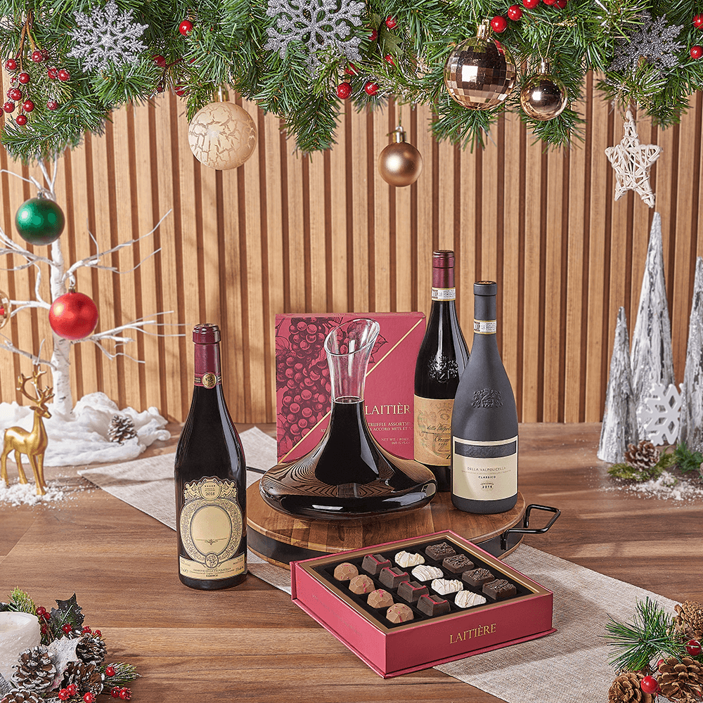 Christmas Wine & Decanter Gift, christmas gift, christmas, wine gift, wine, holiday gift, holiday, decanter gift, decanter, chocolate gift, chocolate, Los Angeles delivery