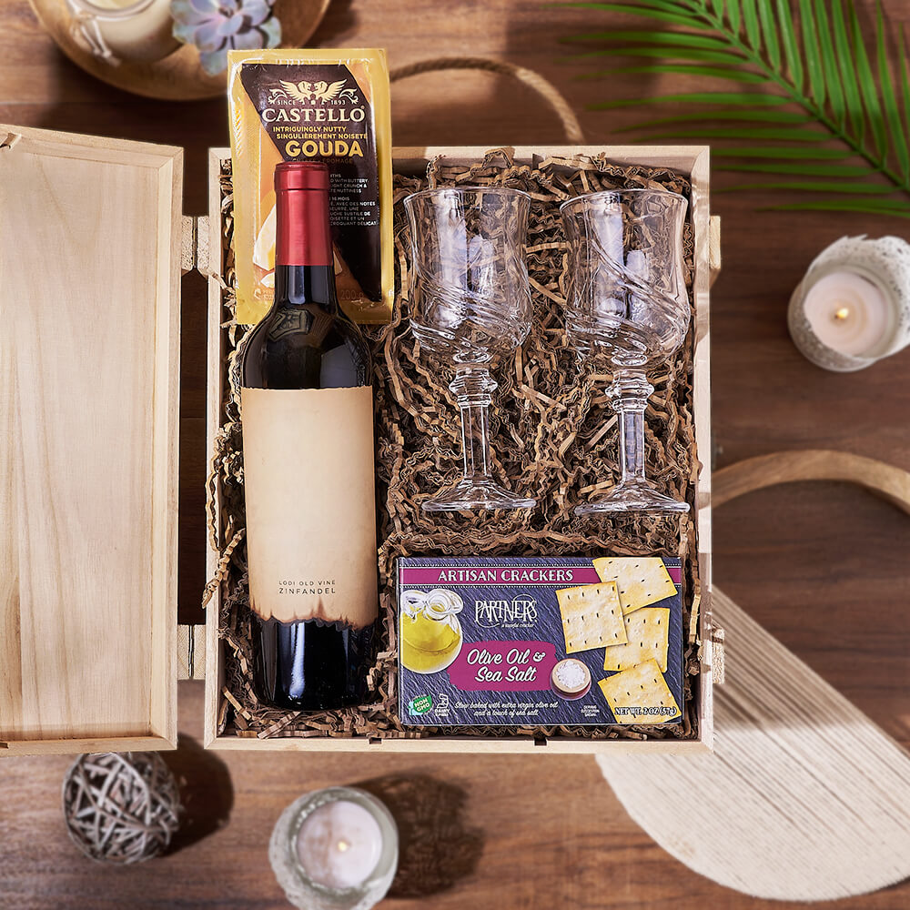 Classic Wine &amp; Cheese Crate, wine gift, wine, cheese gift, cheese, Los Angeles delivery