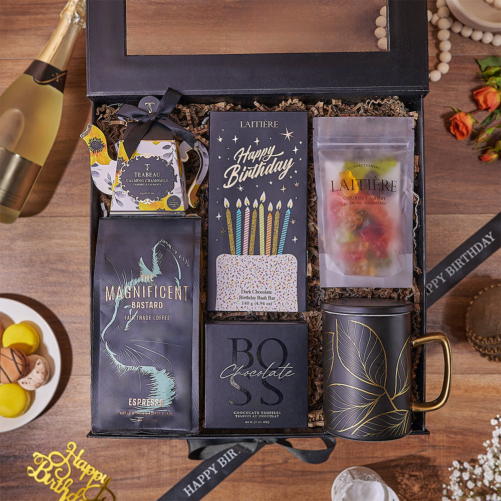 Deluxe Coffee and Chamomile Tea Gift Basket for Birthday – how the gift is presented