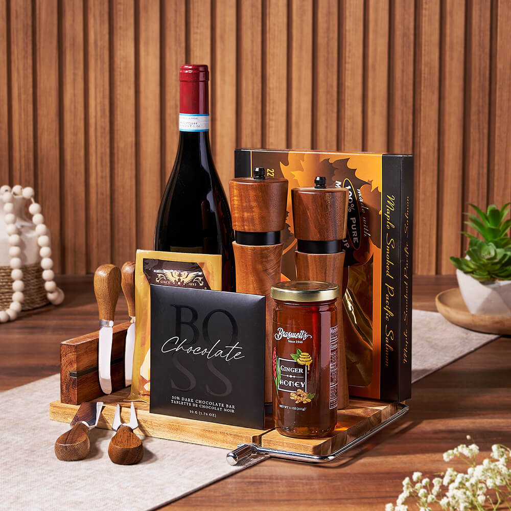 Wine Gift Basket with Dark Chocolate, Los Angeles – how the gift is presented